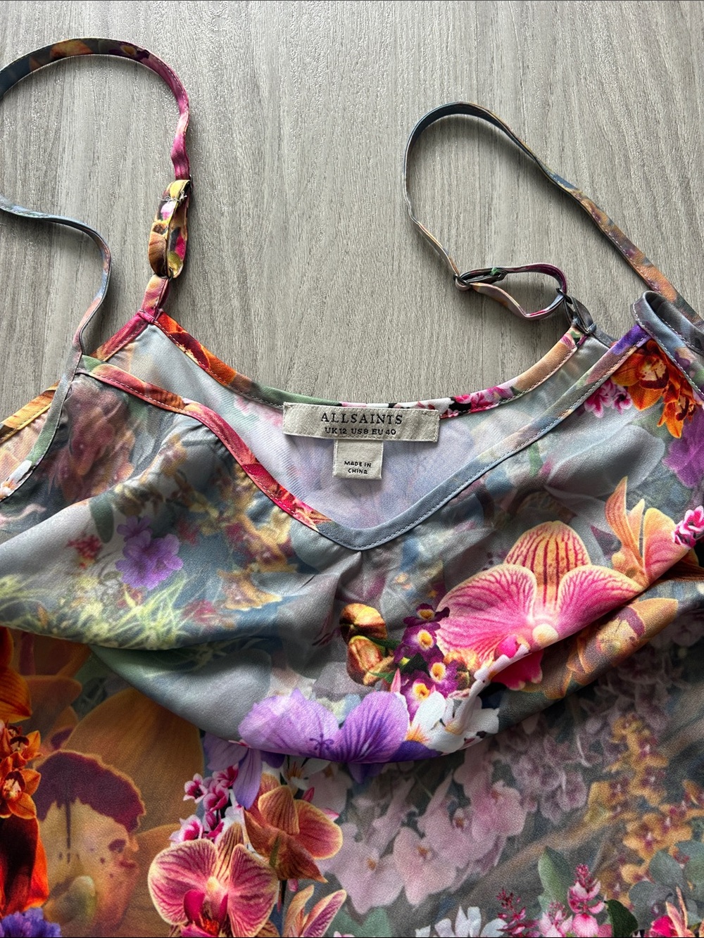 AllSaints Multicolor Floral Silk Cami - Pink, Purple, Green